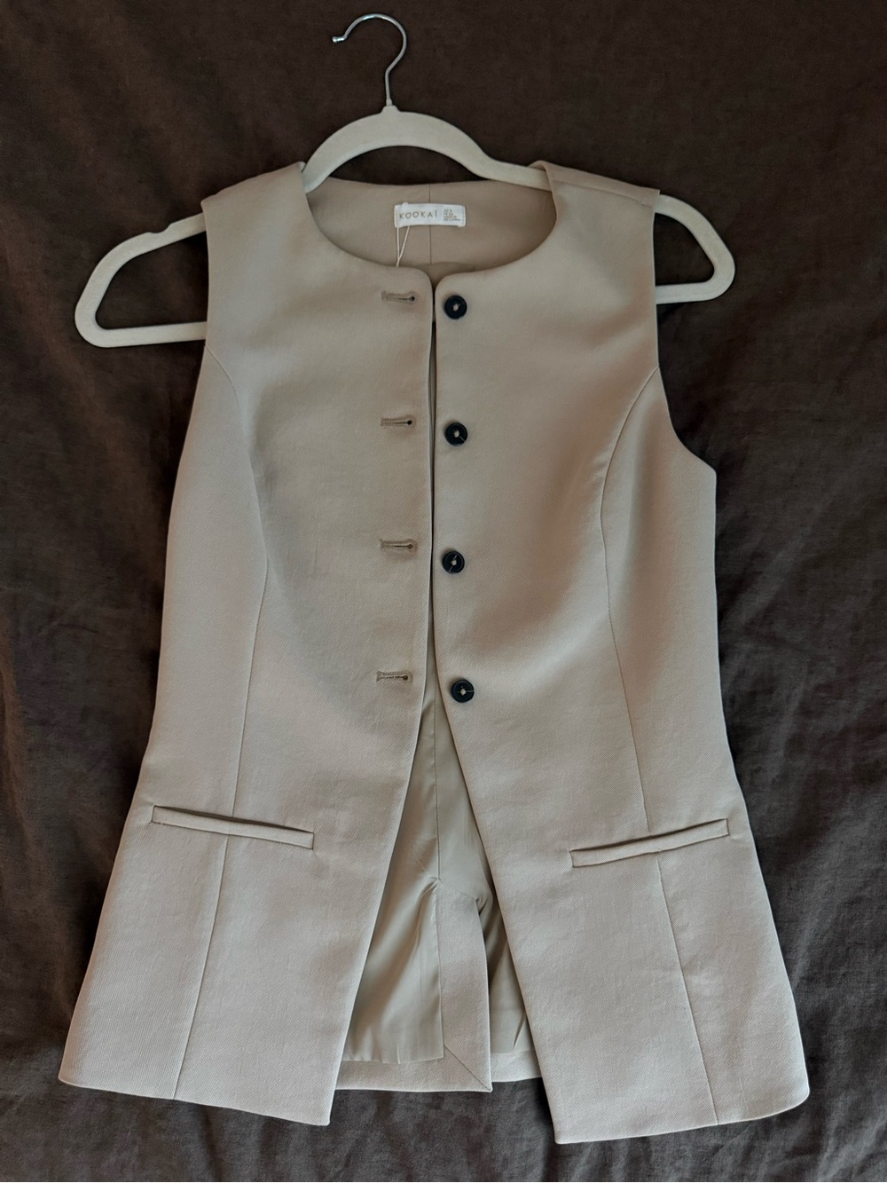 Kookai Neutral Beige Sleeveless Tailored Vest